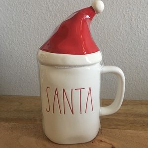 Rae Dunn Santa mug with a top Santa hat